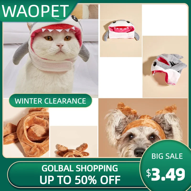 Cat Shark Headdress & Dog Elk Hat Combo
