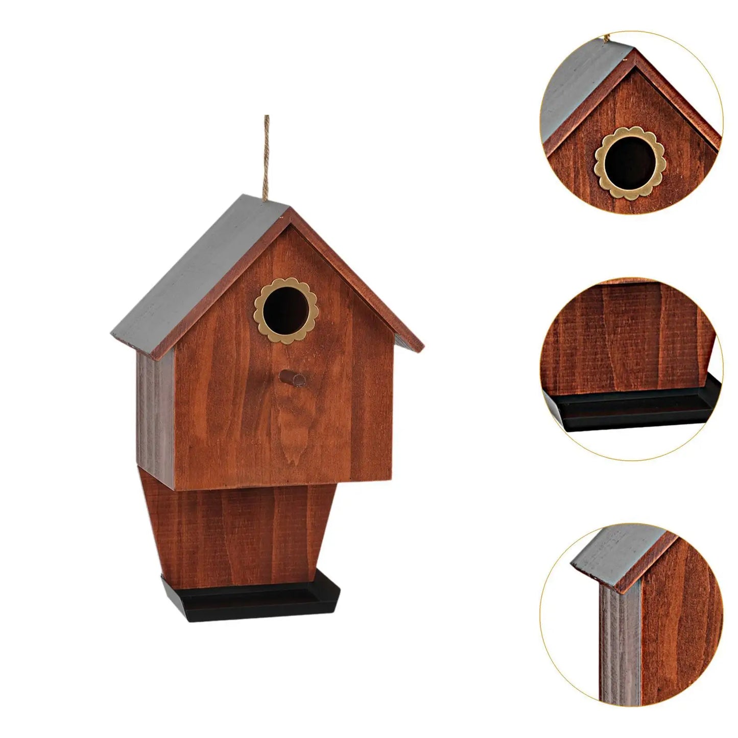 Wooden Bird House with Feeder (Farmhouse Design)