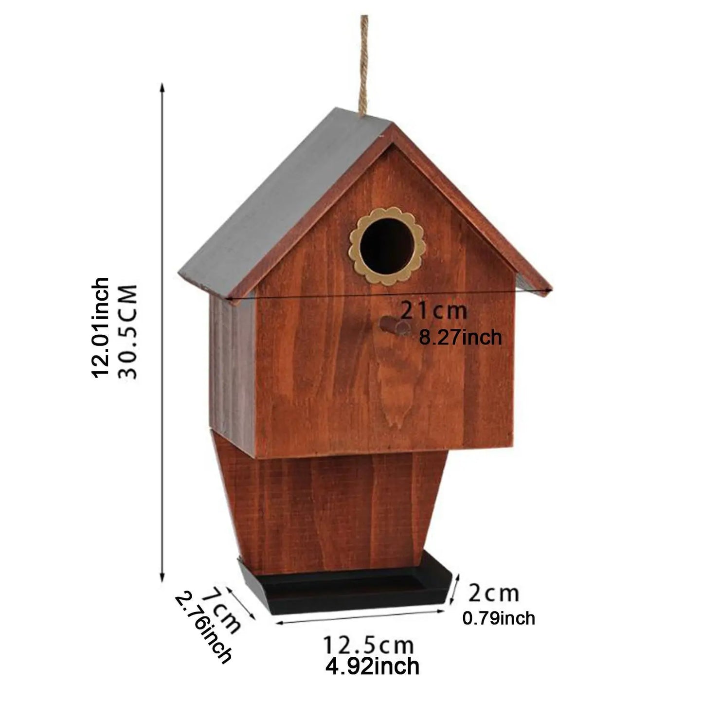 Wooden Bird House with Feeder (Farmhouse Design)