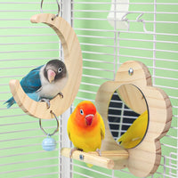 Bird Mirror Toy with Wooden Perch