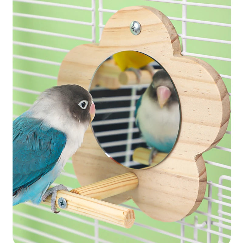Bird Mirror Toy with Wooden Perch
