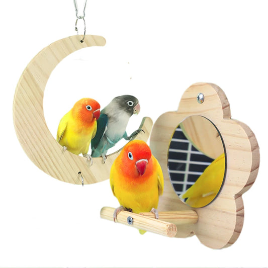 Bird Mirror Toy with Wooden Perch